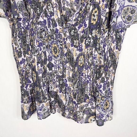 Only Necessities Plus Size 1X Top Purple Gray Floral Pleated Chiffon Fitted 1031 - Picture 4 of 8